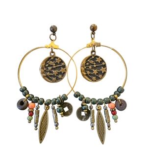 NWT - Bohemian Gold and Green Hoop Earrings